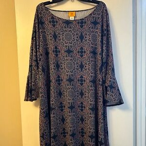 Ruby Rd. Navy and Coral Patterned Midi Dress